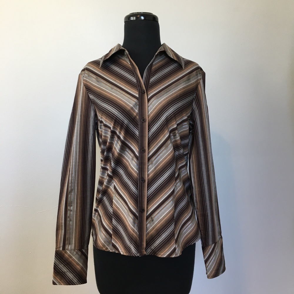 Y2K Apt 9 Satin Stripe Button Down Blouse, S